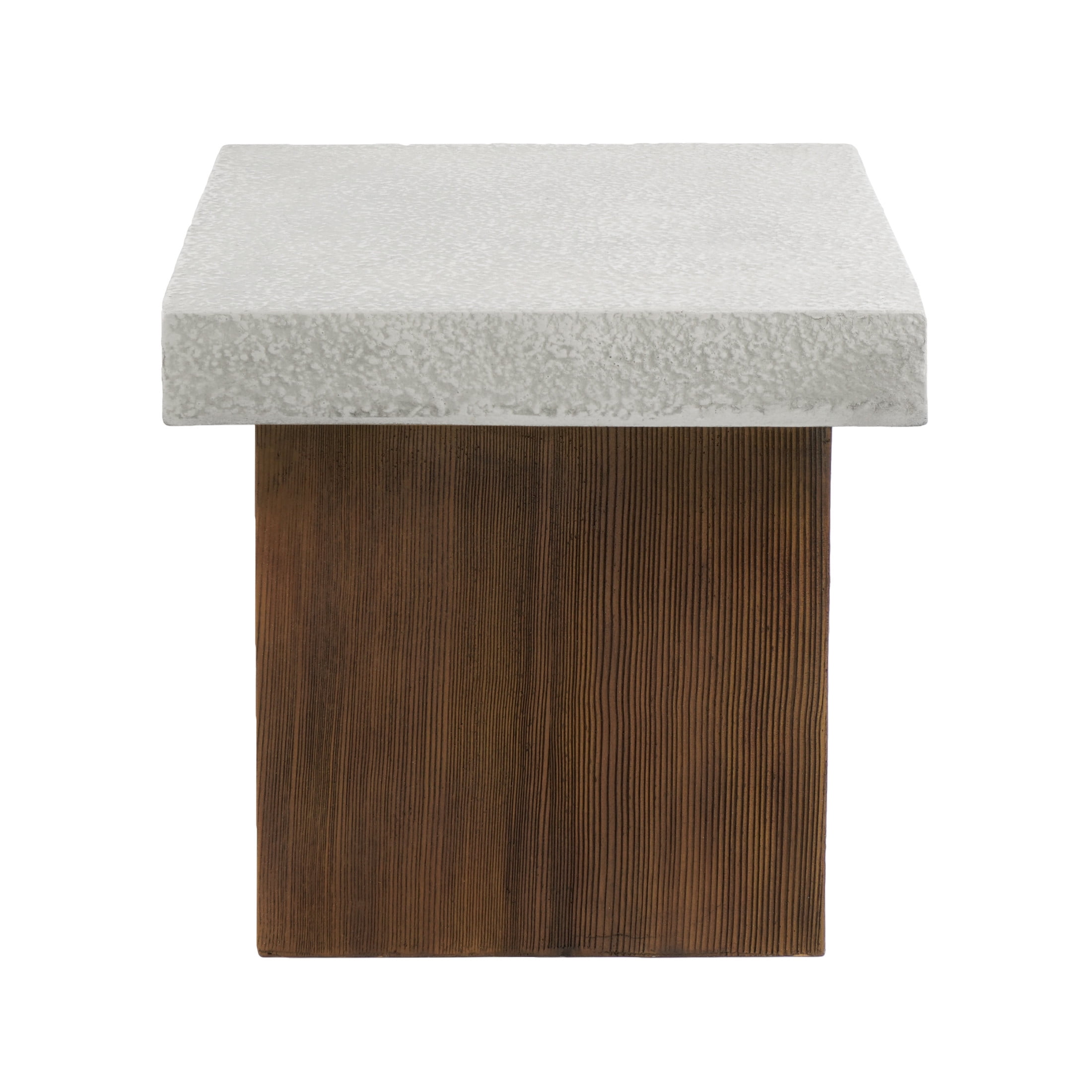Ashmore Outdoor Patio Square Side Table, MGO, Antique White + Natural Wood Finish