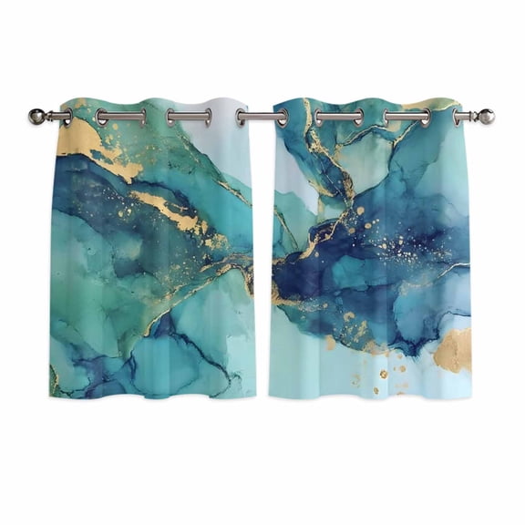 Ombre Turquoise Marble Kitchen Curtains Window Panels, Modern Minimalist Art Gradient Insulated Window Treatment Curtain, Grommet Curtains for Bedroom/Living Room/Bathroom, 2 Piece 52"Wx45"L