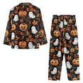 thumbnail image 3 of DISNIMO Ghost Pumpkin Printed Pajama for Women Set 2 Piece Pj Long Sets Long Sleeve Top Wide Leg Pants Button Down Sleepwear Halloween Nightwear with Pockets, XL, 3 of 7