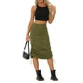 thumbnail image 2 of INSPIRE CHIC Midi Skirt for Women's Flap Pocket Back Slit Drawstring Cargo Skirt XS Army Green, 2 of 5