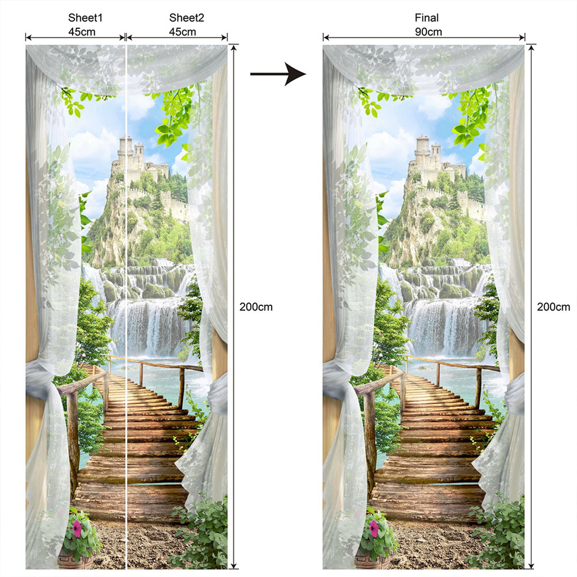 3D Landscape Wallpaper Door Sticker Self Adhesive Wall Decal Bedroom