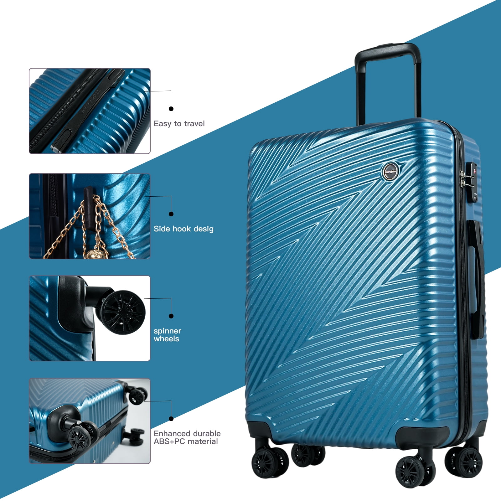 Tripcomp Luggage 3 Piece Set,Suitcase with Spinner Wheels Hardside Lightweight Luggage 20in24in28in.(Blue)
