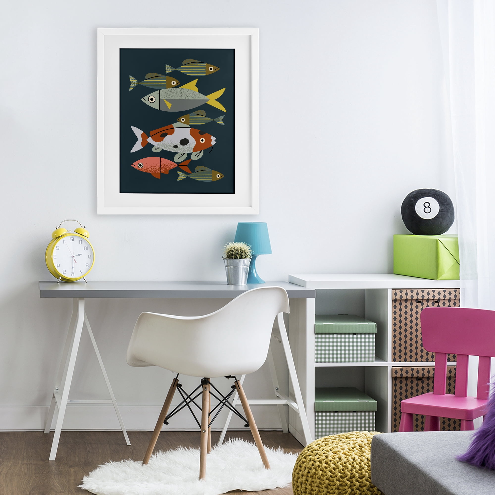 Stupell Industries Midcentury Pond Fishes White Framed Print Under Glass, design by Renea L. Thull