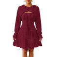 thumbnail image 7 of CharmCyan Women’s Ribbed Knit Long Sleeve Hooded Dress with Cutout Detail and Flared Skirt Casual Pullover Style Comfortable Fit Wine L, 7 of 7
