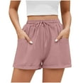 thumbnail image 2 of Sakmal Wide Leg Womens Shorts Drawstring Pink Solid Stretchy Shorts for Women with Pockets, 2 of 7