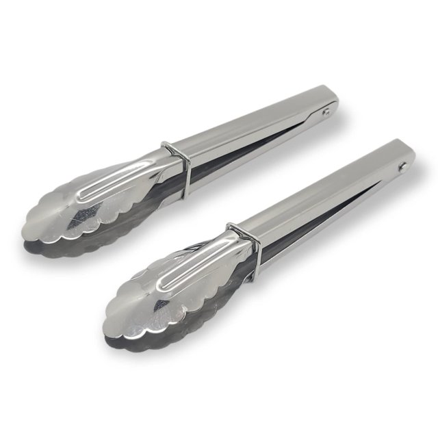 Handy Housewares Juego De 2 Pinzas Para Servir De Cocina Con Agarre Festoneado De Metal De 7 Pulgadas Con Cerraduras Deslizantes (1 Juego)