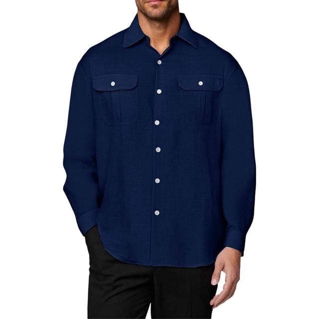 pstuiky camisas de manga larga para hombre, Camisa de manga larga con cuello para hombre y bolsillos de trabajo, informal, con botones, manga larga camisetas de hombre xl