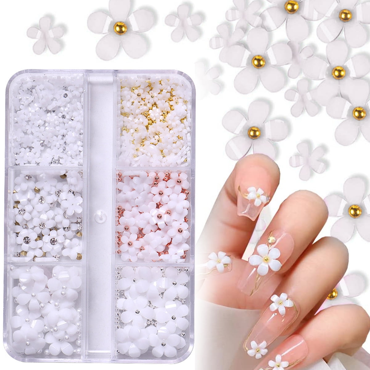 1 Box 3D Acrylic White Flower Nail Art Charms Rhinestones Gems Parts Pearl  Jewelry Decorations Manicure Accessories TRSZCT-150 - AliExpress