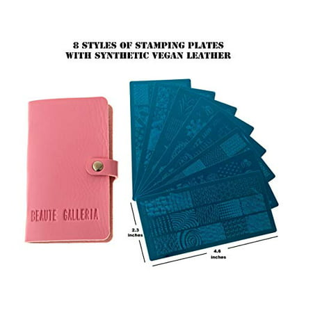 Beaute Galleria 8 Pieces Nail Art Stamping Image Template Plates with Vegan Leather Plate Holder and Stamping Instruction