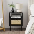 thumbnail image 6 of Rattan Nightstand,Modern Boho Farmhouse  Bedside Table with Storage Drawer and Open Shelf,Small Black Frame Side End Table for Bedroom,Living Room,Office (Black), 6 of 6