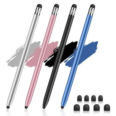 Dual-Size Rubber Tip Pen for All Touchscreens, 4-Pack with 8 Replaceable Tips, No Battery Needed