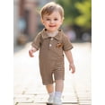 thumbnail image 5 of BemeyourBBs Newborn Baby Boy Girl Football Outfit Striped Rugby Romper Button Down Collared Short Sleeve Jumpsuit Fall Winter Clothes Coming Home Outfit, 5 of 9