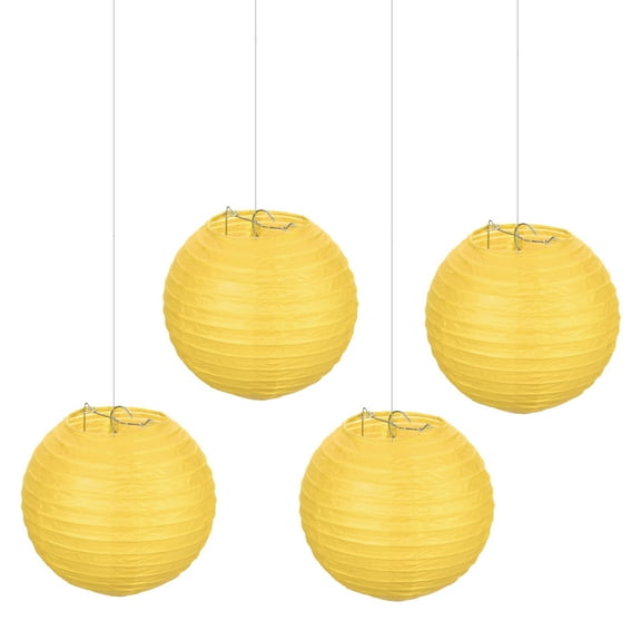 6 Pcs Dark Yellow Paper Lanterns Hanging Round Paper Lanterns Lamps, 8Inch