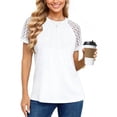 thumbnail image 2 of UVN Blusas para Mujer de Manga Corta Tops de Encaje Verano Casual Cuello Redondo Camisas Plisadas, 2 of 8