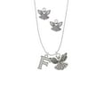 thumbnail image 2 of Delight Jewelry Silvertone Crystal Initial - F - Silver tone Guardian Angel Charm Necklace and Stud Earrings, 2 of 4
