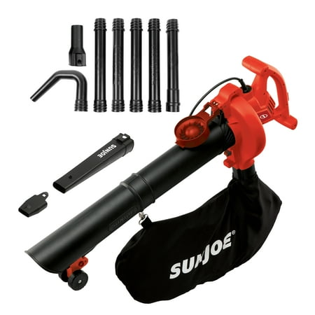 Sun Joe SBJ606E-GA-RED 4-in-1 Electric Blower | 250 MPH · 14 Amp | Vacuum · Mulcher · Gutter Cleaner (Red)