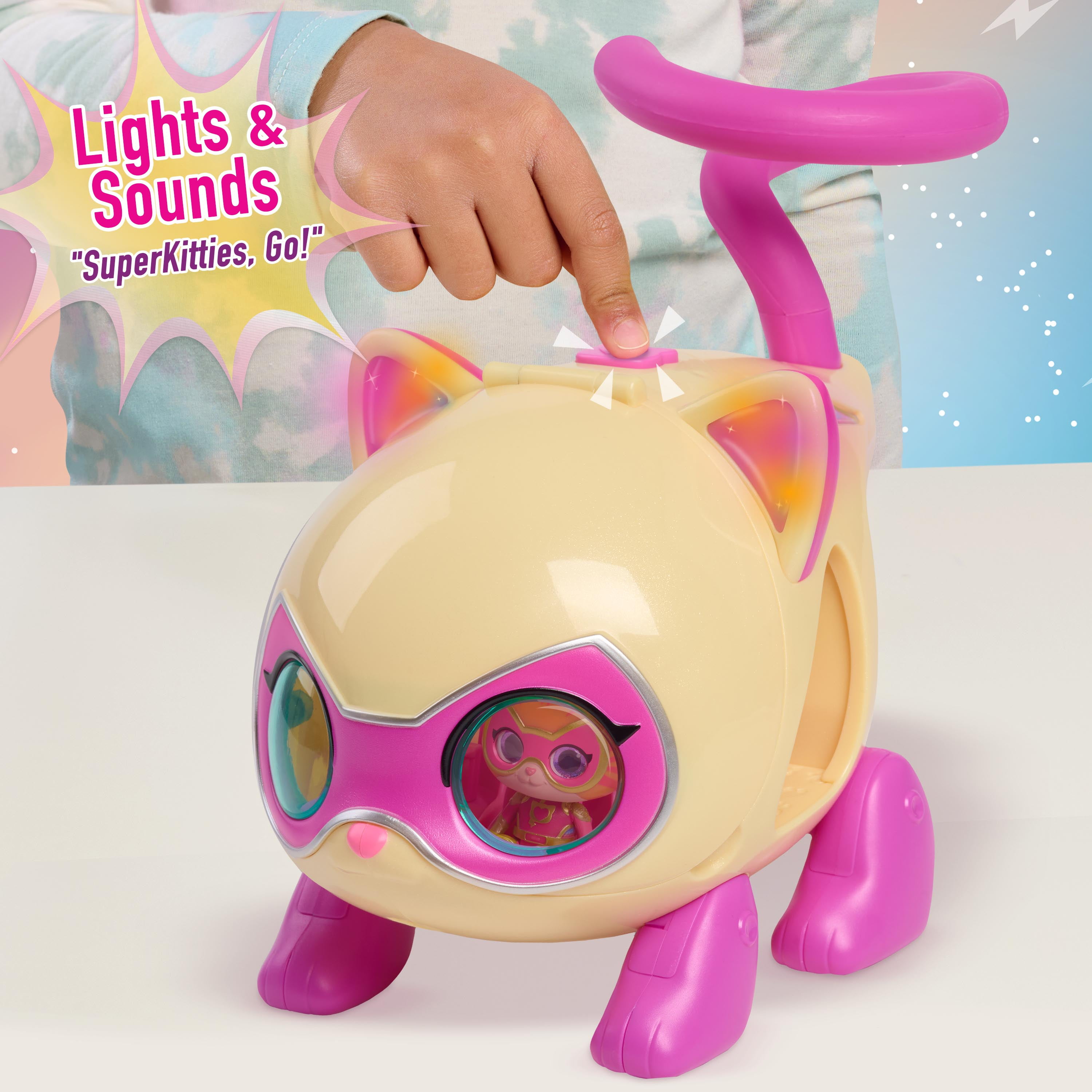 Disney Junior SuperKitties Lights and Sounds SuperKitty Copter, 3 Pieces, Poseable Figures, Ages 3+, DISNEY SK KITTY- COPTER