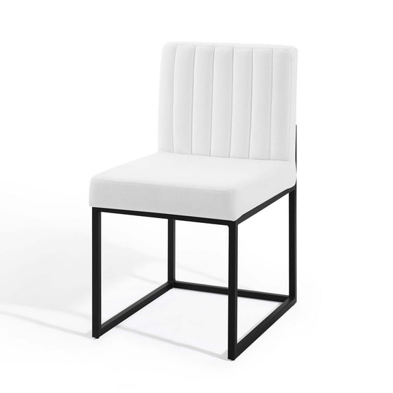Tufted Side Dining Chair, Fabric, Metal Steel, Black White, Modern Contemporary Urban Design, Kitchen Room Cafe Bistro Restaurant Hospitality