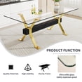 thumbnail image 6 of Dining table. Modern tempered glass dining table. Large modern office desk with gold plated metal legs and gray MDF crossbars, suitable for both home and office use. Kitchen. 71 ''x35.4''x30 '' 1105, 6 of 23