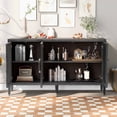 thumbnail image 2 of 58'' Sideboard Buffet Cabinet, Storage Cabinet with 3 Tempered Glass Doors and Adjustable Shelf, Wooden Console Table Sofa Table Coffee Bar Table for Living Room Dining Room Entrance, Black, 2 of 9
