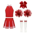 thumbnail image 2 of TiaoBug Kids Girls Cheer Leader Costume Cheerleading Halloween Uniform Top with Pleated Skirt Hair Tie Socks B Red 6, 2 of 5