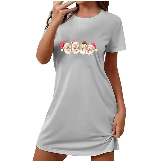 Shorts pour Femmes, Pyjamas de Noël pour Femmes, Chemise de Nuit Courte Grande Taille avec Col Rond Imprimé et Manches Courtes pour la Poitrine