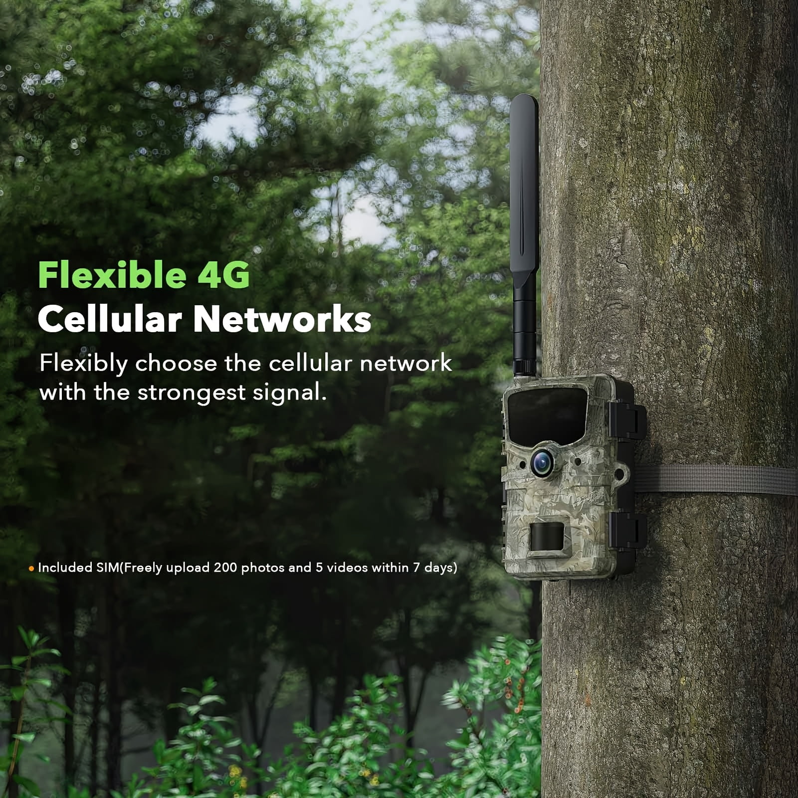 TC20 Cellular Trail Camera, 24MP 1080P Game Camera Built-In 4G LTE SIM Card, Night Vision Hunting Cam, Without Battery