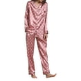 thumbnail image 3 of Liacowi Women 2 Piece Satin Pajamas Set Flower Print Long Sleeve Shirts Tops and Pants Casual Sleepwear Loungewear Outfits, 3 of 6
