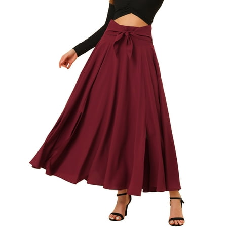 Ã‰lÃ©gante jupe trapÃ¨ze taille haute fendue avec ceinture pour femmes Vin  rouge L | Walmart Canada