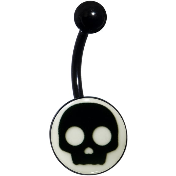 Body Candy Womens 14G 316L Stainless Steel Black Navel Ring Piercing Glow in the Dark Simple Skull Mens Belly Button Ring