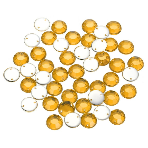 100Pack Flat Back Sew on Rhinestones Beads, 10mm Crystal Round Gems, Golden Yellow