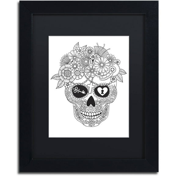 Trademark Fine Art "Lost Love Sugar Skull" Canvas Art by Hello Angel, Black Matte, Black Frame