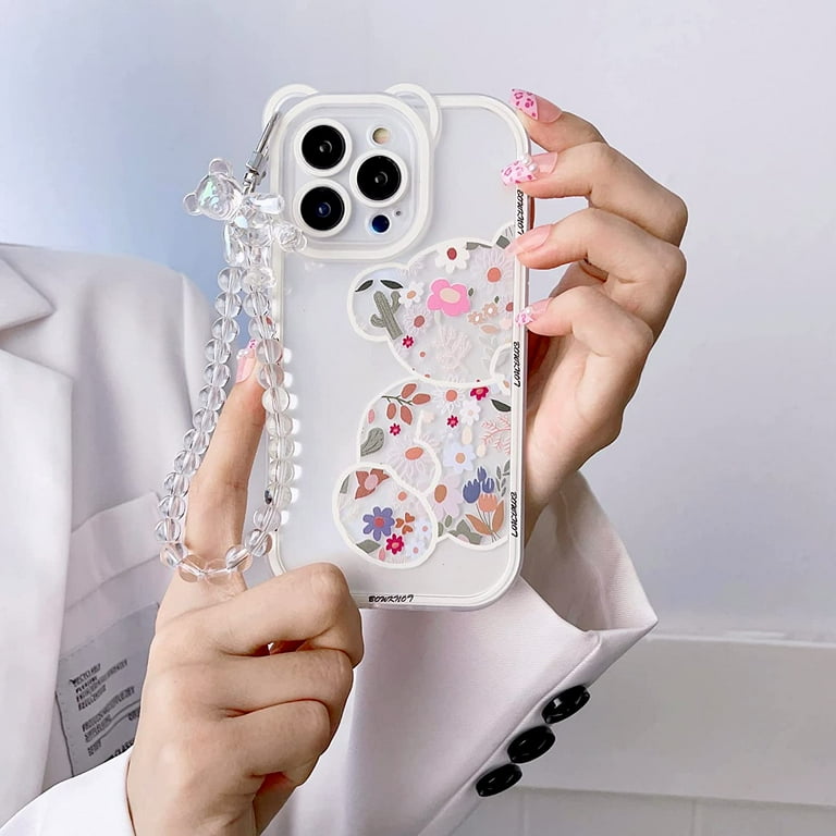 iPhone 11 Pro Max Bear Case, Cute Flowers Bear Camera Protector