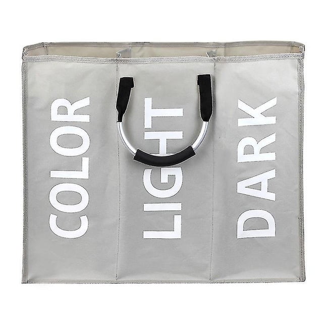 Cesta grande plegable para la ropa sucia con 3 compartimentos para dormitorio, de tela (gris)