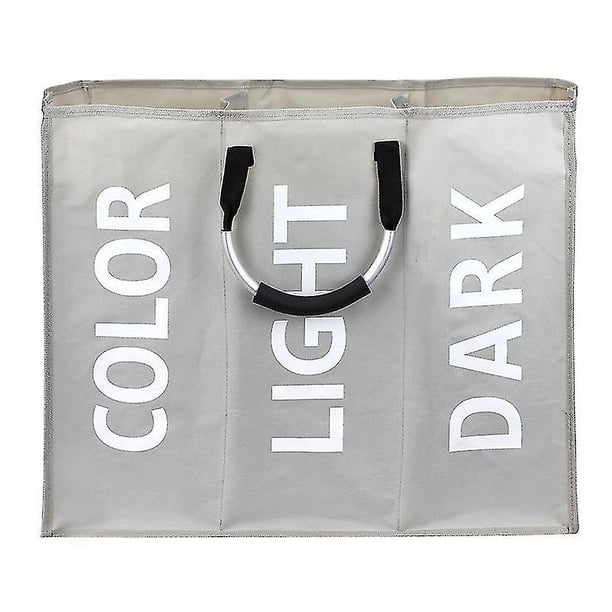 Cesta grande plegable para la ropa sucia con 3 compartimentos para dormitorio, de tela (gris)