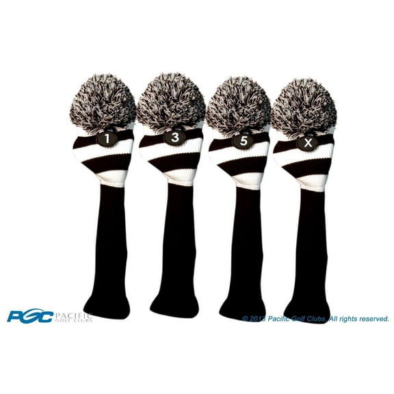 Majek Golf Club 1 3 5 X White and Black Limited Edition Driver and Fairway Wood Head Covers Fits 460cc Drivers Tour Knit Retro Vintage Pom Classic Long Neck Metal Longneck Woods Headcovers