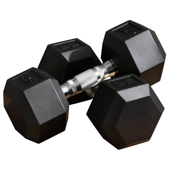 Soozier 50lb Rubber Dumbbell Set - 25lb Hex Weights for Home Gym Strength Training - Black Steel & Rubber - Ideal for Arms, Shoulders & Back Workouts