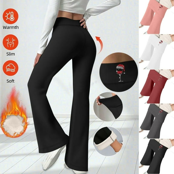 Timegard Christmas Flare Leggings for Women Print Fleece High Waist Stretch Yoga Pants Winter Holiday