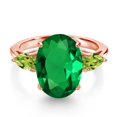 thumbnail image 3 of Gem Stone King 4.83 Ct Oval Green Nano Emerald Green Peridot 18K Rose Gold Plated Silver 3-Stone Engagement Ring, 3 of 6