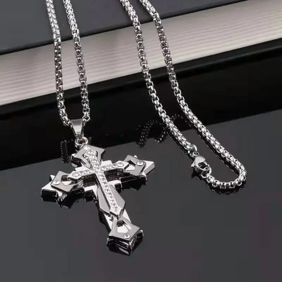 High Quality Cross 14K White Gold  Non Fading Necklace,Domineering and Trendy Men's hip-hop Pendant Chain,New Handsome Men Women