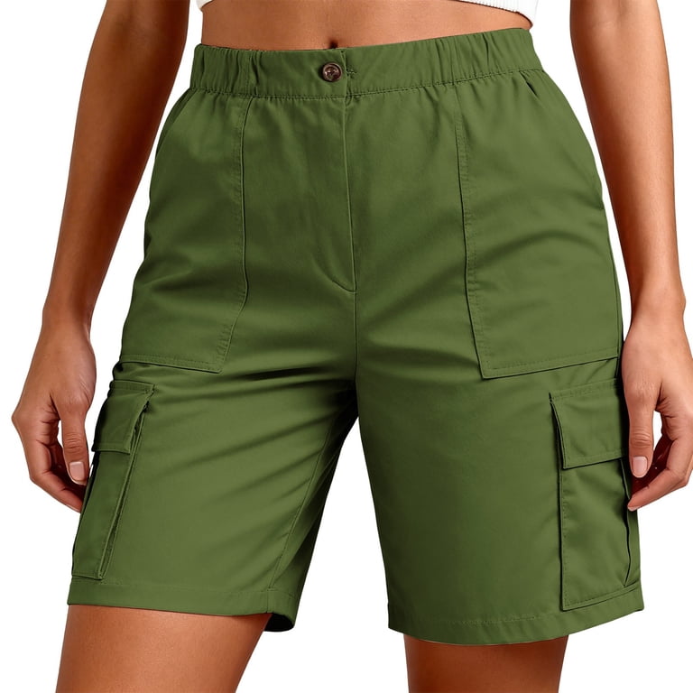 Kelon Women Golf Shorts with Pockets Elastic 6 Inch Inseam Mid