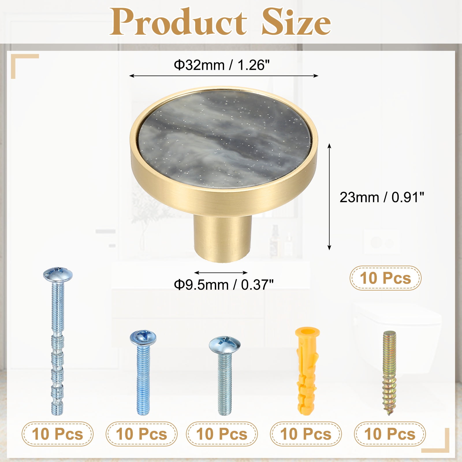 10Pack Gold Cabinet Knobs 1-1/4" Round Knobs Cabinet Handles, Starry Sky