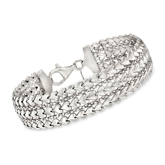 Ross-Simons Italian Sterling Silver Multi-Row Heart Bracelet, Women's, Adult