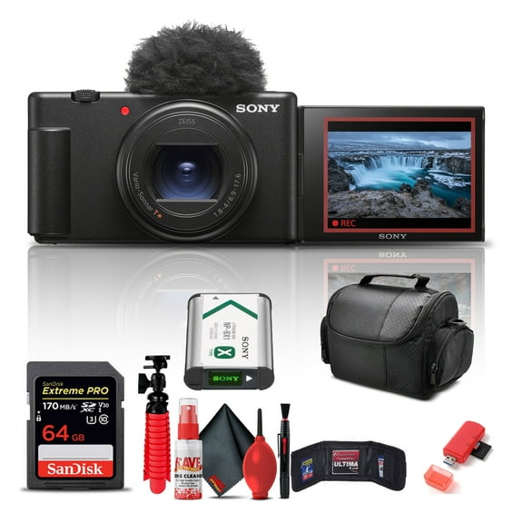 Sony ZV-1 II Digital Vlog Camera (Black), 20MP 1-inch Sensor Bundle   64GB Card and Flex Tripod (International Model)
