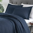 thumbnail image 4 of EXQ Home Quilt Set King Size Navy 3 Piece,Lightweight Soft Coverlet Modern Style Squares Pattern Bedspread Set(1 Quilt,2 Pillow Shams), 4 of 4