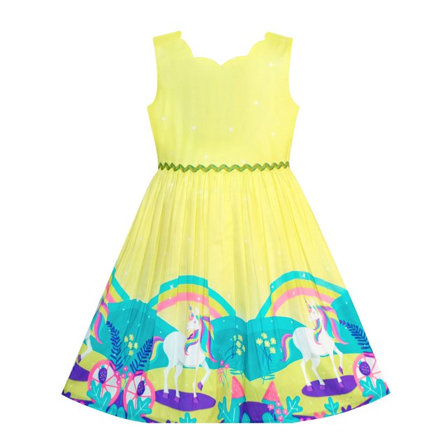 Girls Dress Unicorn Rainbow Cartoon Yellow Princess 6 Years