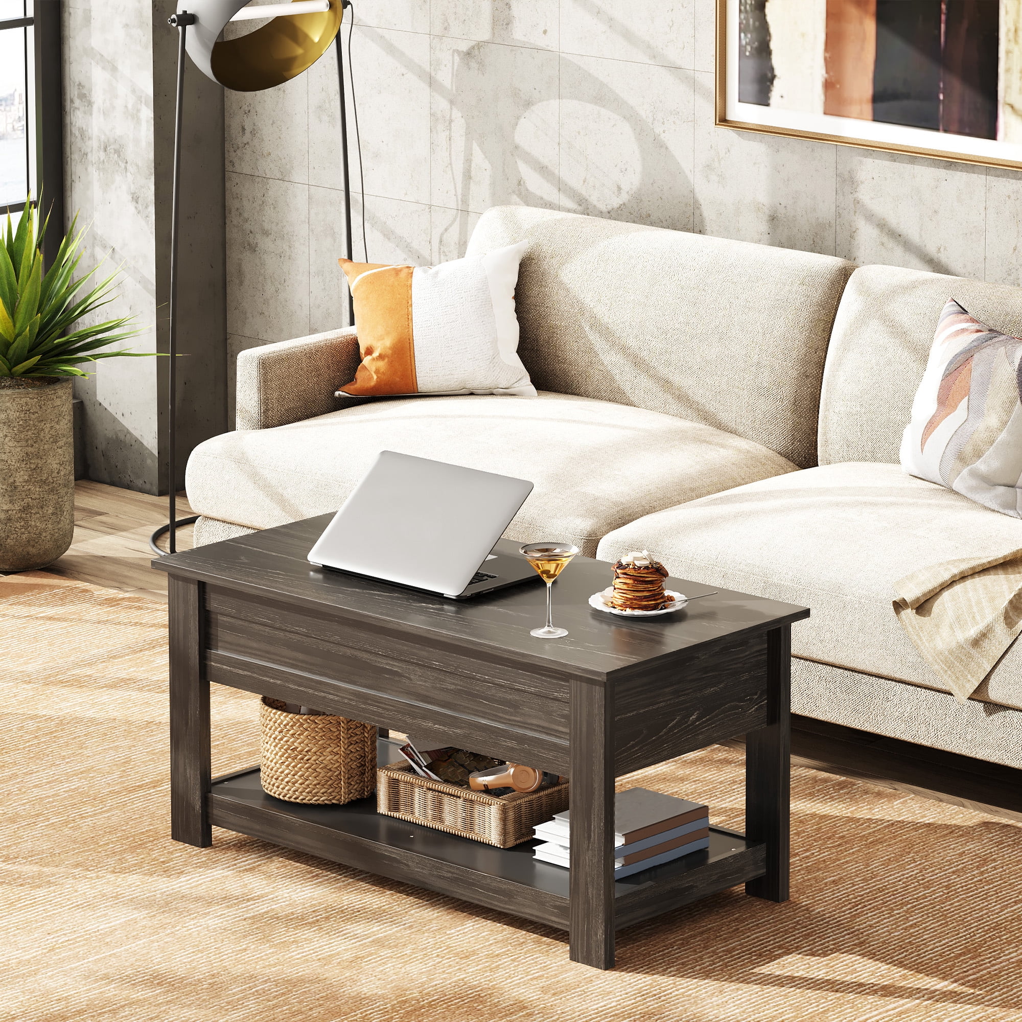 GALAXHERO 39" Lift Top Coffee Table with Hidden Storage and Storage Shelf Lift Up Coffee Table for Living Room Espresso
