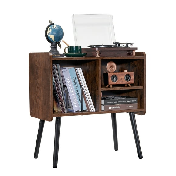 VEVOR Soporte para tocadiscos de madera de 2 niveles con 3 gabinetes, color negro y marrón