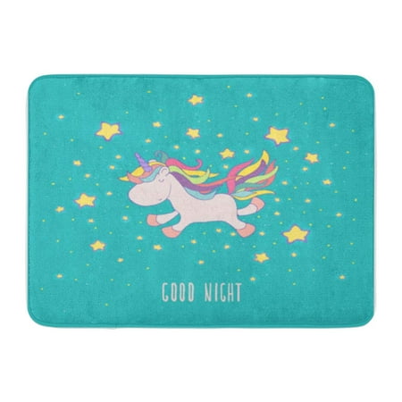 SIDONKU Good Night Cute Unicorn Sleeping and Rainbow Poster Postcard Stars Doormat Floor Rug Bath Mat 30x18 (Best Mats For Sleeping On The Floor)