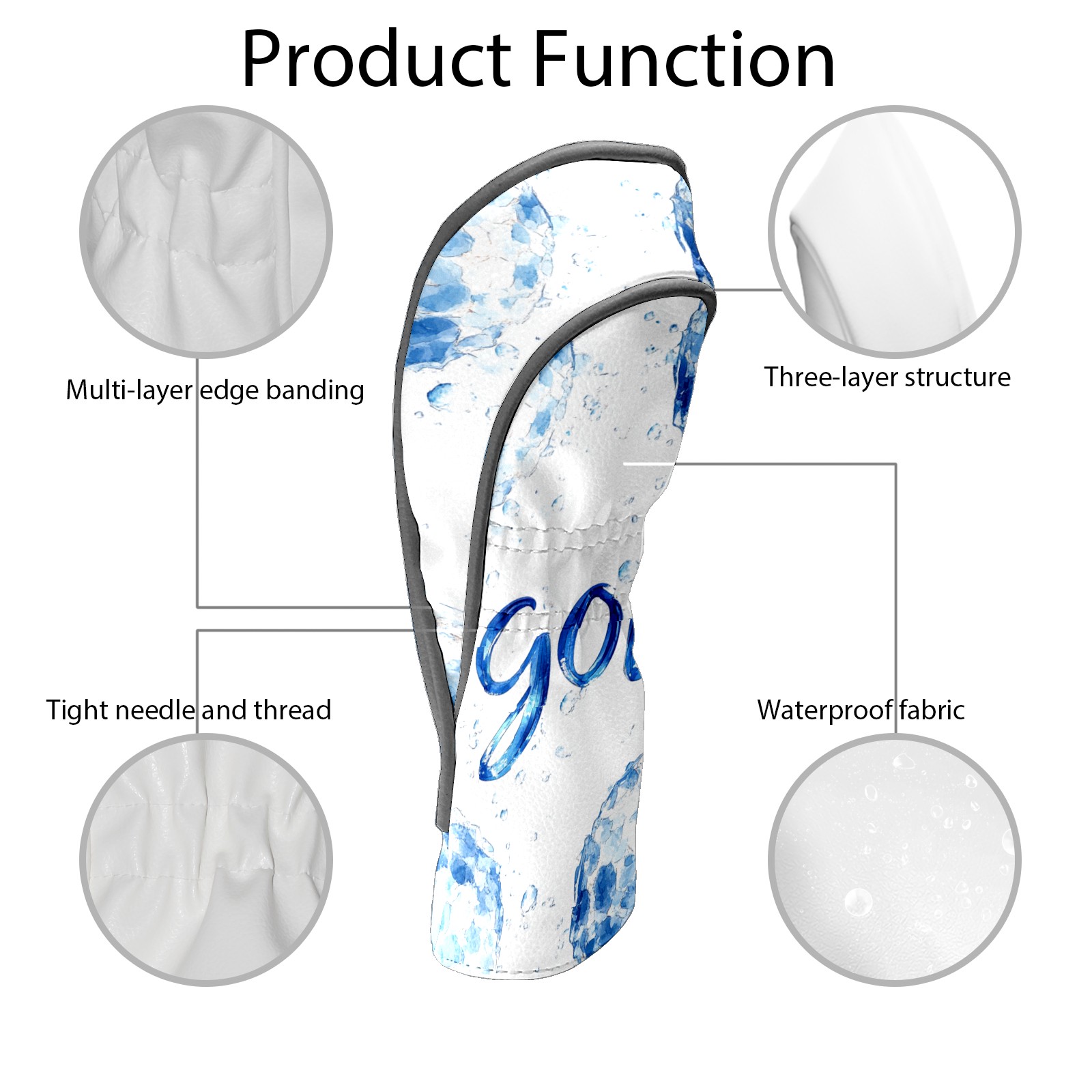 Golf Club Covers PU Leather Waterproof Head Covers for Fairway Woods Hybrids